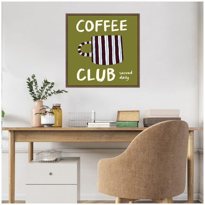 Kate and Laurel Coffee Club Kitchen Sage Green by Lucky Guava Framed Canvas Wall Art Print