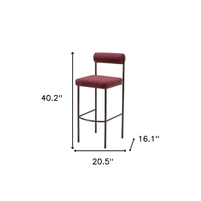 Set of Two 30" Red and Bronze Shearling and Steel Low Back Bar Height Bar Chairs