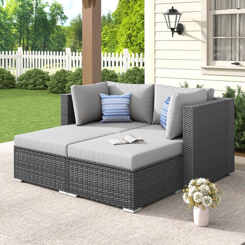 FINCATI Outdoor Sectional Conversation Set, 500 lbs Wicker Deep Seating Set, Loveseat/ Corner/ Ottoman Selectable