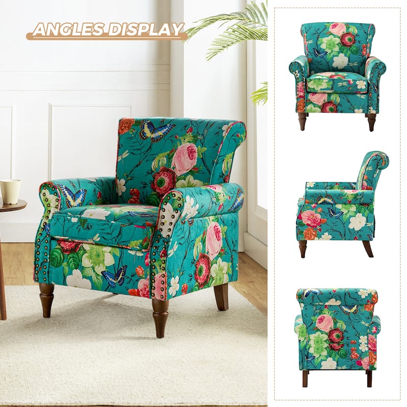 Nyctelius Traditional Polyester Accent Chair with Rolled Arms and Nailhead Trim by HULALA HOME