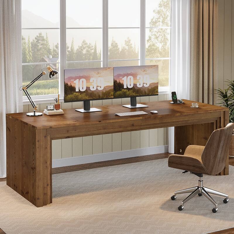 78.7 Inch Executive Desk, Large Solid Wood Computer Desk for Home Office