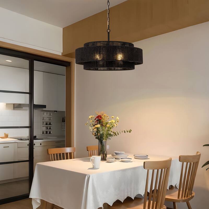 Starsky 4-light Rattan Hand-Woven Hemp Rope Chandelier