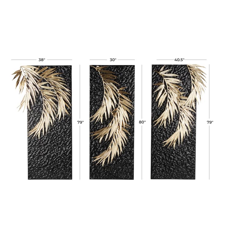 Metal Abstract Home Wall Decor with Gold Accents - Set of 3 Black - Roche River Decor