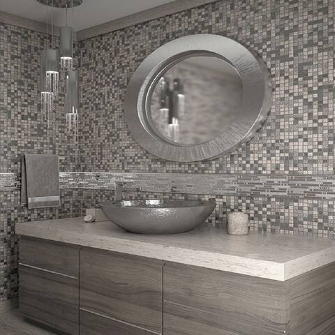 Apollo Tile 5 Pack Silver And Gray 11.7-in. x 11.7-in. Polished Glass and Stone Mosaic Tile (4.75 Sq ft/case)