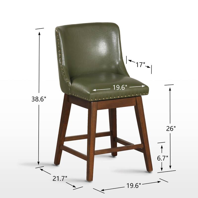 26'' Swivel Upholstered Counter Stool with Solid Wood Frame (Set of 2)