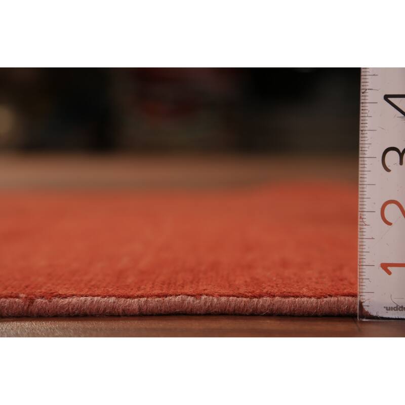 Orange Gabbeh Modern Rug Hand-Knotted Solid Wool Carpet - 3'2" x 4'11"