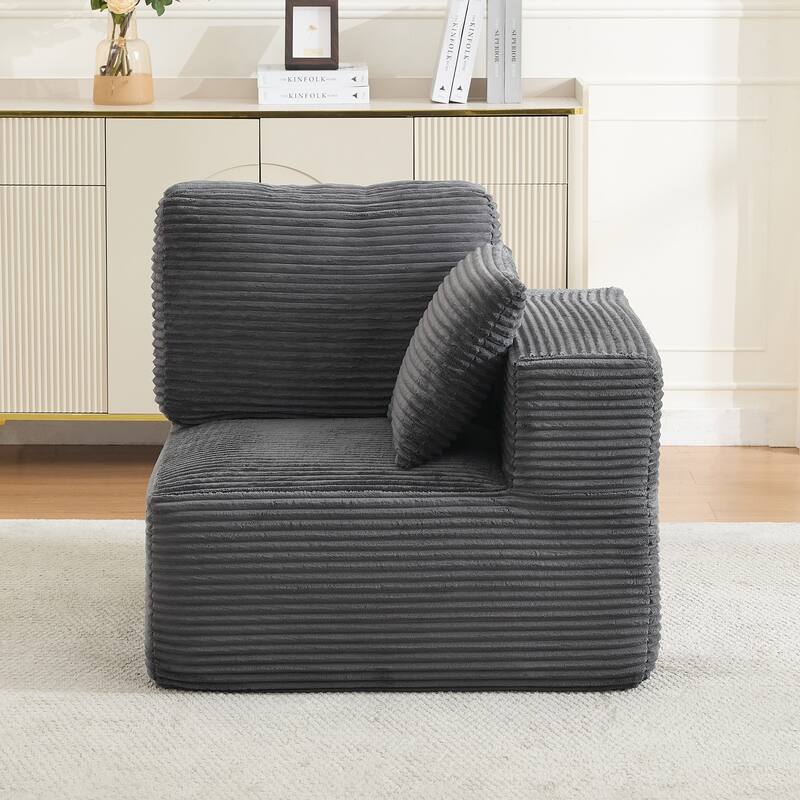 Couch Modular Sectional Sofa with Plush Corduroy No Assembly Required - Right Facing - Grey-Right Facing