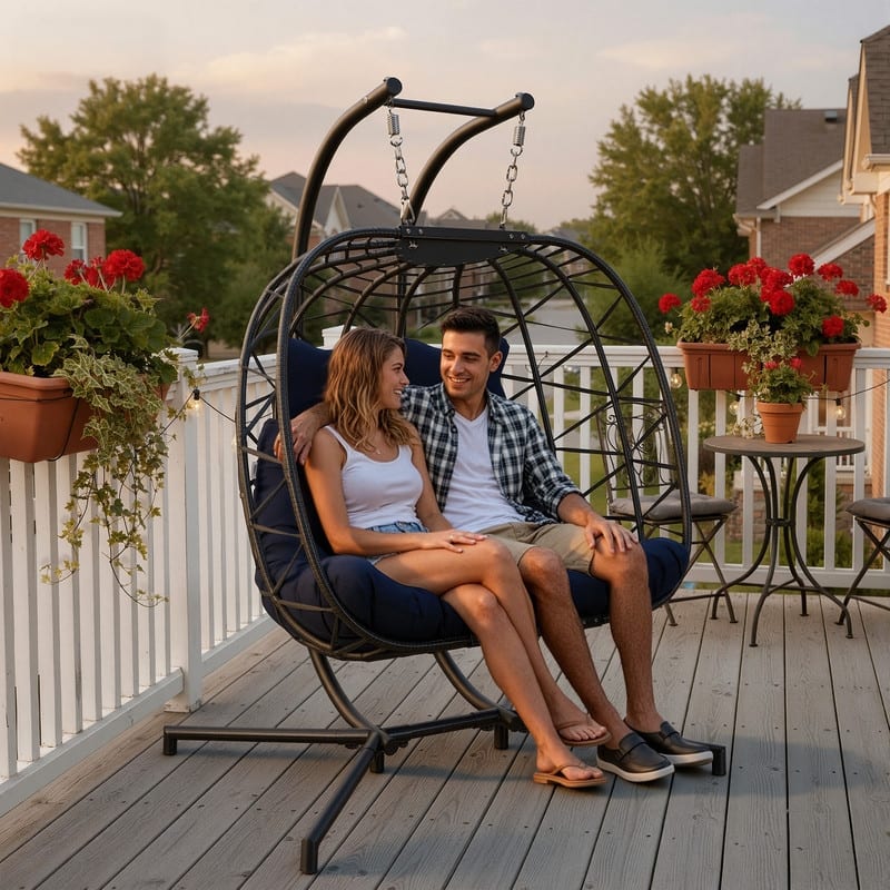 Oversized Outdoor Double Hanging Egg Chair with Cushions, 700 lbs Capacity Swing Chair for Indoor or Patio