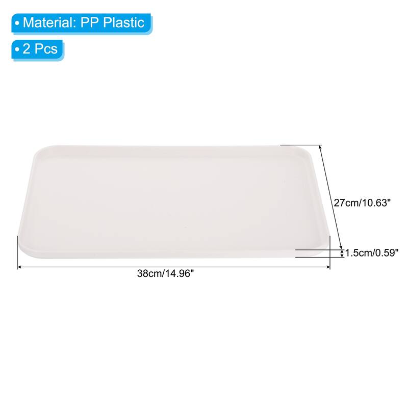 Fast Food Tray, 2 Pack PP Plastic Reusable Serving Tray - White - 15x11"