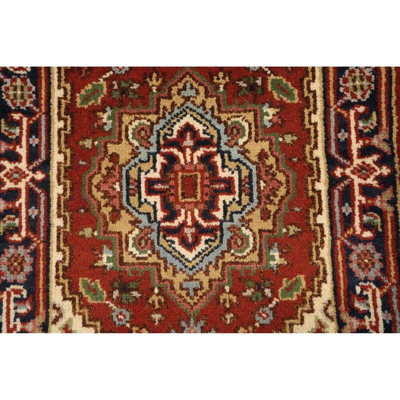 Hand Knotted Oriental 100% Wool Carpet Traditional Geometric Oranges & Rust Heriz (serapi) Runner Rug - 5' 9'' X 2' 5''