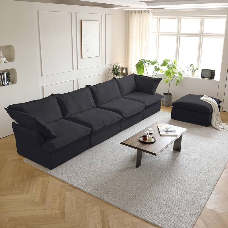 163" Wide Velvet Reversible Modular Sectional with Ottoman