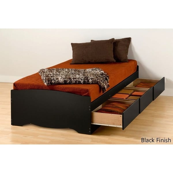 slide 2 of 6, Black Wooden Twin XL Platform Bed Frame with 3 Storage Drawers Perfect for Dorms Black