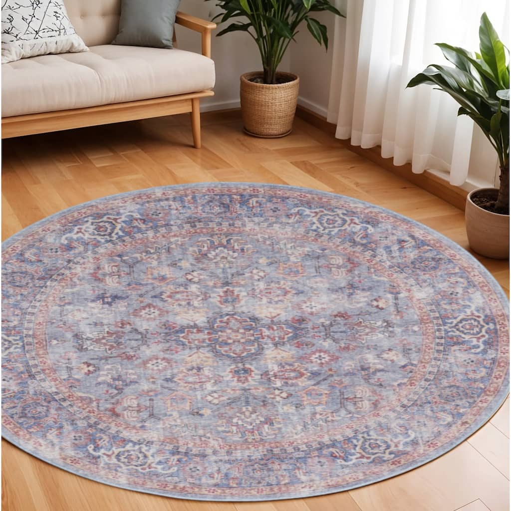 Gufav Power Loomed Distressed Geometric Floral Traditional Area Rug By HomeRoots - 94' X '94' X '0.28