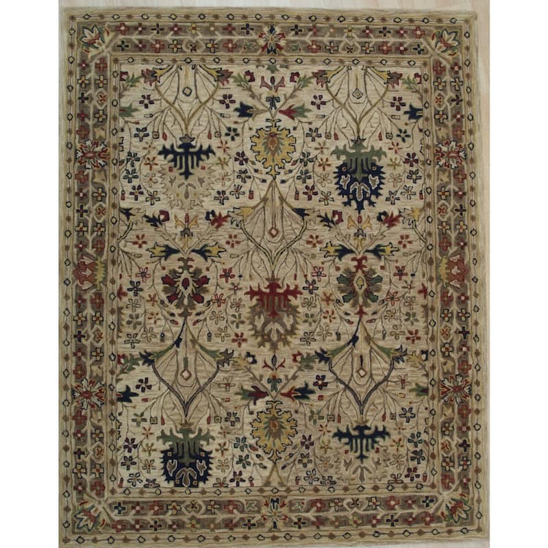 Ivory Hand-Tufted Wool Traditional Morris Rug, 7'9 x 9'9, Soft and Durable Home Rug - L