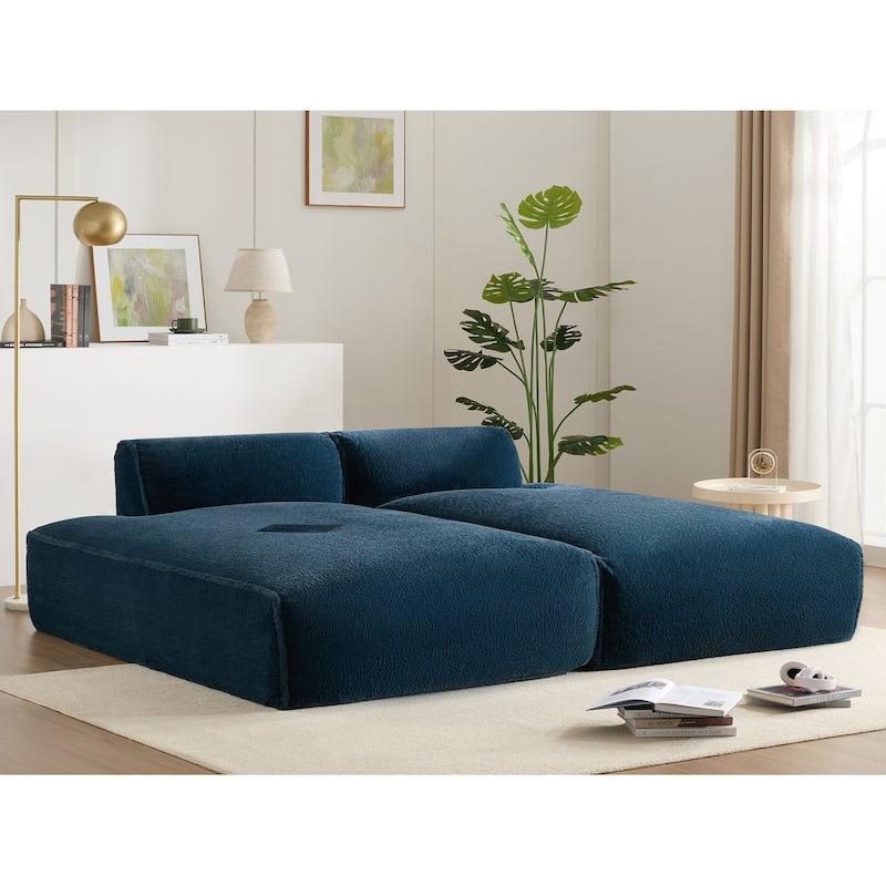 Fabric Sleeper Sectional Sofa Double Chaise Lounge Daybed