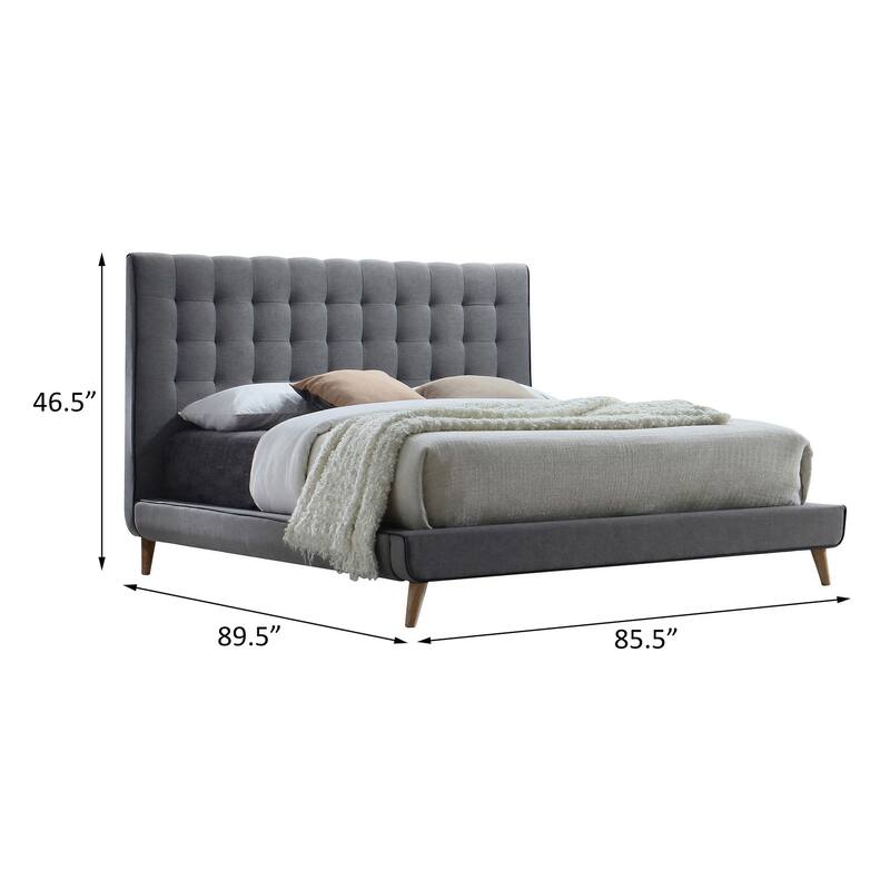 Hallah Light Grey Tufted Platform Bed