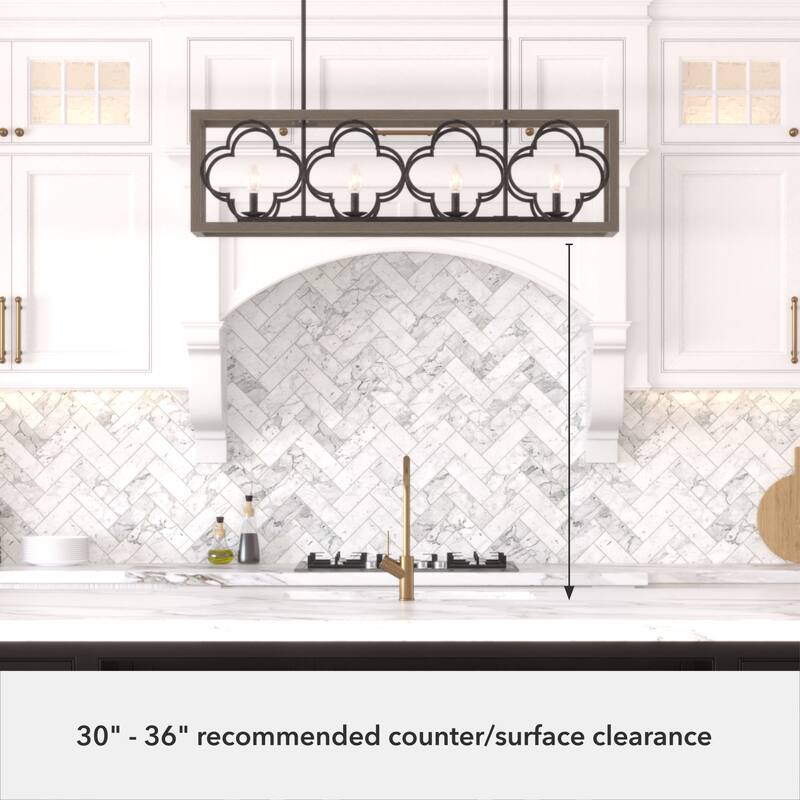 Hunter Gablecrest 4-Light Linear Chandelier - Kitchen Island, Dining Room - Modern Farmhouse, French Country, Distressed