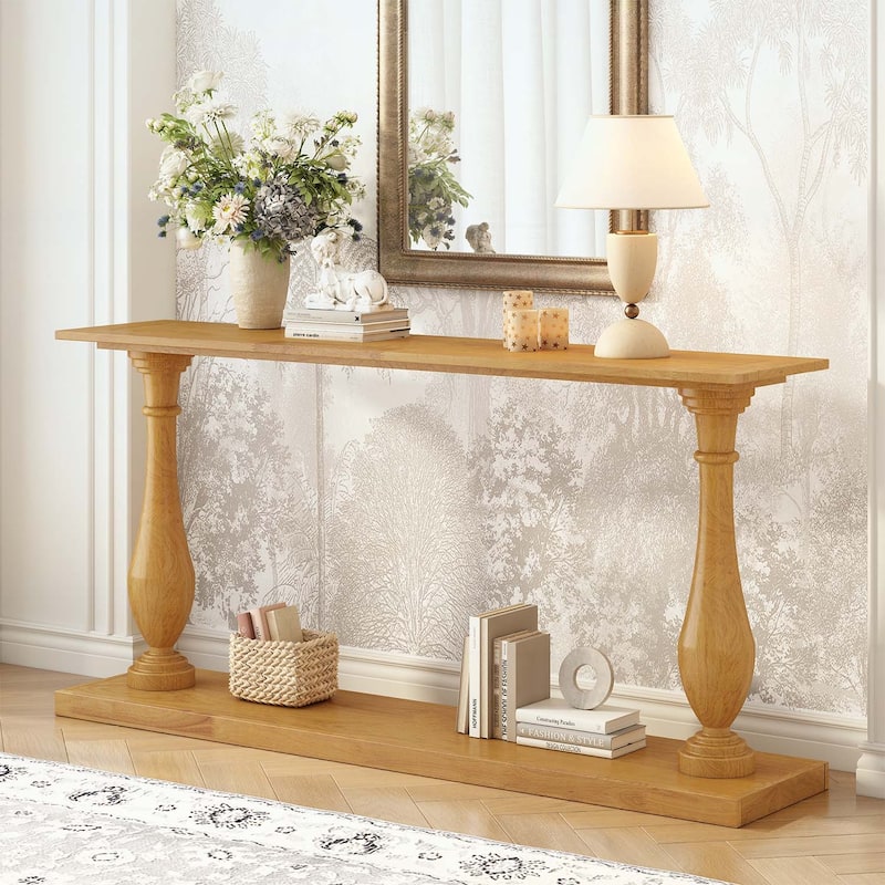 Vintage Console Table with Elegance Vase-Leg Design - Natural