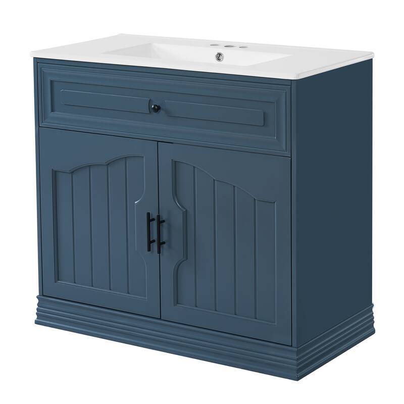 Bathroom Vanity Solid Wood Storage Cabinet with 2 Large Soft Closing Doors, Convenient Door Organizers and Adjustable Shelving