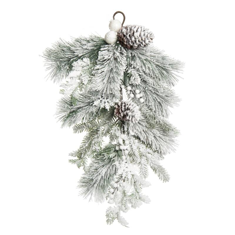 Transpac Artificial 24 in. Green Christmas Frosted Artificial T-Drop