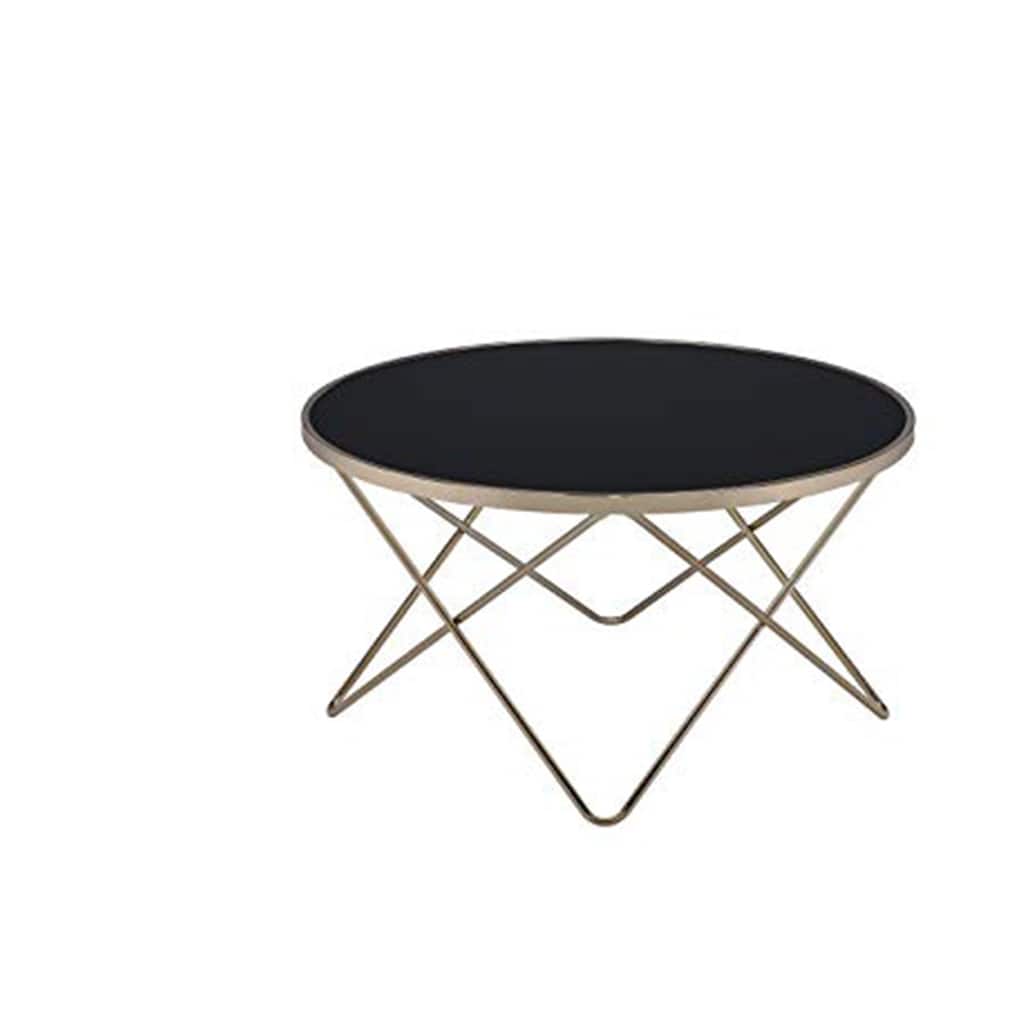 18 Inch Glass Top Coffee Table with Metal Base, Black and Gold - 18 H x 34 W x 34 L Inches