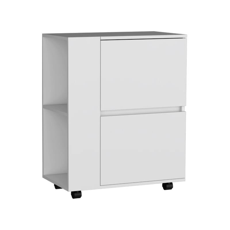 Glasgow Bar Cart Two Pull-Down Door Cabinets and Two Open Shelves