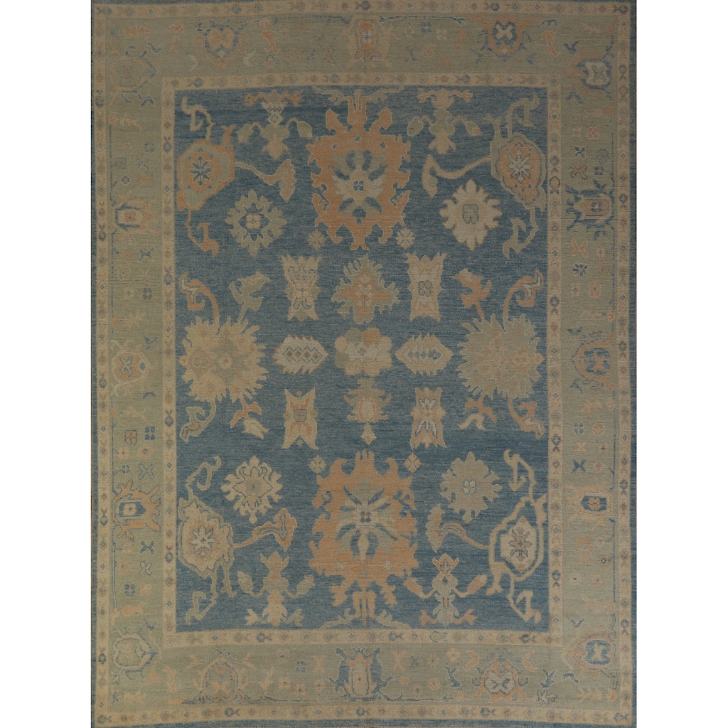 Hand Knotted Oriental 100% Wool Carpet Transitional All-Over Navy Blue & Blues Oushak Area Rug - 10' 0'' X 8' 0''