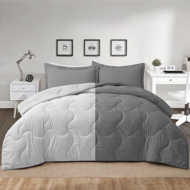 Lightweight Reversible Down Alternative Comforter Set - Dark Gray/Light Gray - Full - Queen