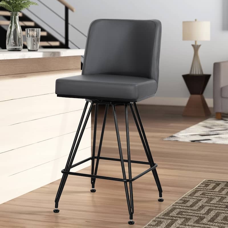 26" Leather/Velvet Swivel Counter Height Bar Stools - 38.2"H x 17.7"W x 19.1"D - Single - PU Grey