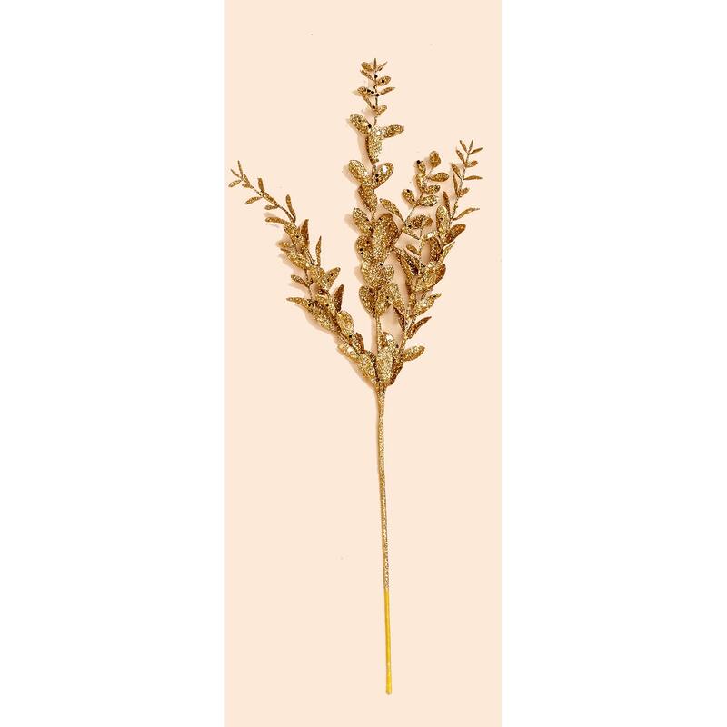 20" Glitter Leaves Spray, Gold, Set of 3 - Gold