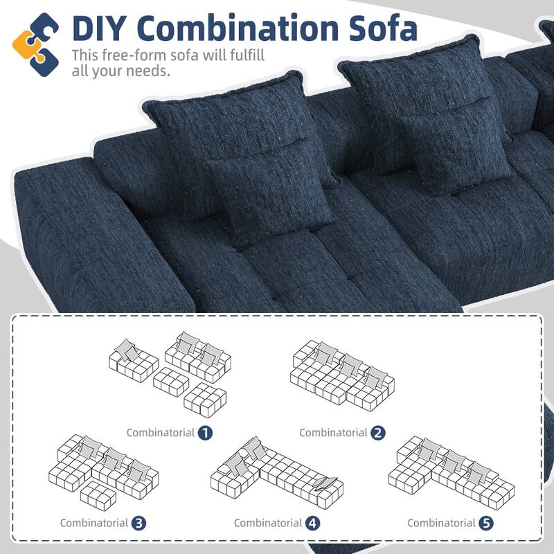 Modern Oversized Modular Chenille Sectional Sofa with Cushions and 6 Pillows for Living Room