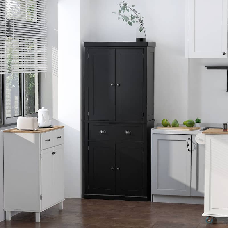 HOMCOM 72" Freestanding Kitchen Pantry Cabinet, Tall Storage Cabinet with 2 Door Cupboards, Drawer and Adjustable Shelves - Black