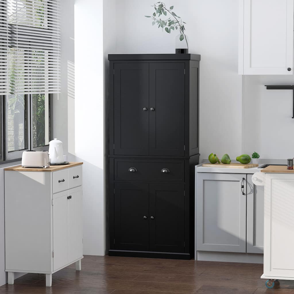 HOMCOM 72" Freestanding Kitchen Pantry Cabinet, Tall Storage Cabinet with 2 Door Cupboards, Drawer and Adjustable Shelves