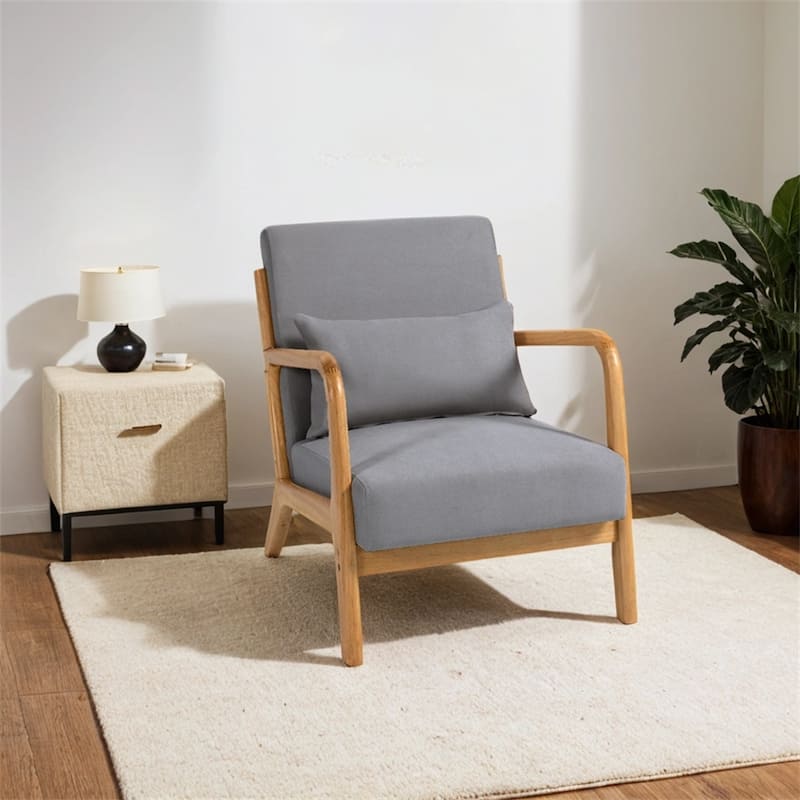 Leisure Chair with Solid Wood Armrest and Feet,Modern Accent Sofa
