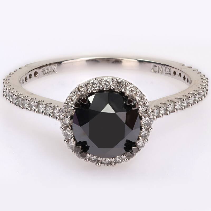 Miadora 1 3/4ct TDW Black and White Diamond Halo Engagement Ring in 14k White Gold