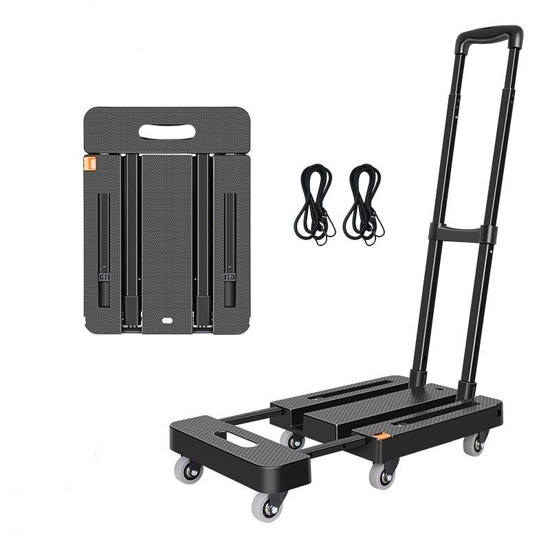 Heavy Duty Folding Hand Truck ，6 Wheel Utility Dolly with Platform, Moving, Shopping & Office Use, Compact & Portable, Black