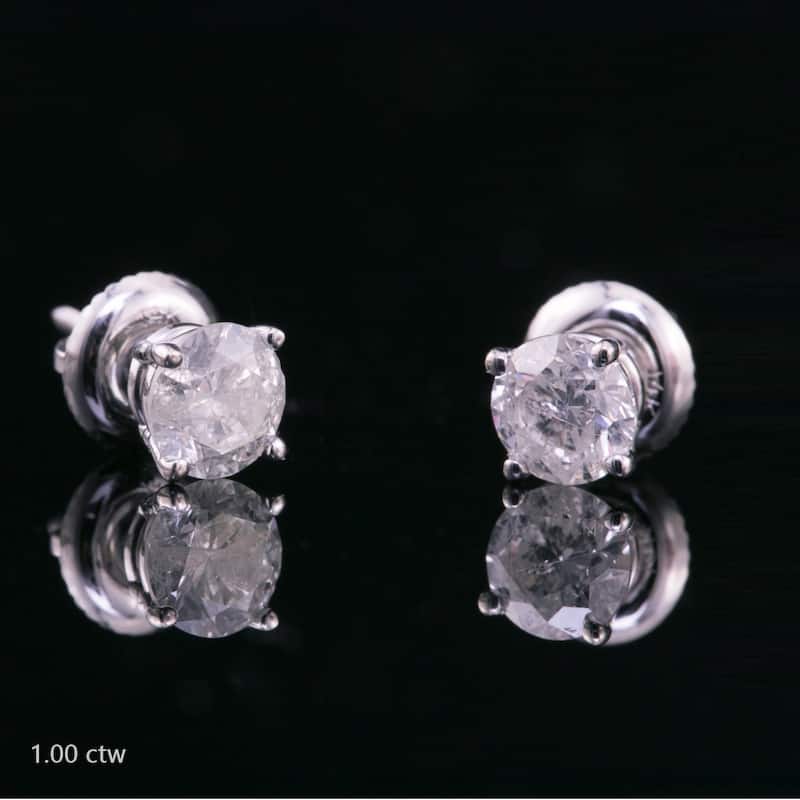 Auriya 14k Gold 1ctw Clarity-enhanced Round Diamond Stud Earrings (E-F, I2-I3)