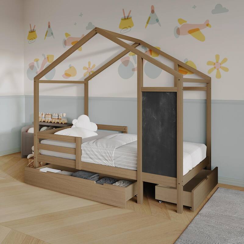 CraftPorch Mid-Century Wooden Canopy Bed