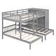 preview thumbnail 25 of 28, Full-Over-Twin-Twin Triple Bunk Bed w/ Large Wardrobe, Drawers & Shelves Storage, Wooden Bunkbed Frame w/Mirror for 3 Kids Teens