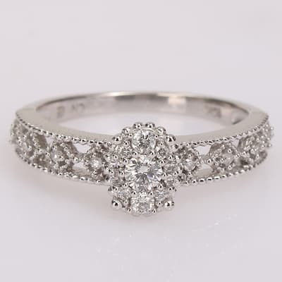Miadora 10k White Gold 1/4ct TDW Diamond Vintage Composite Engagement Ring