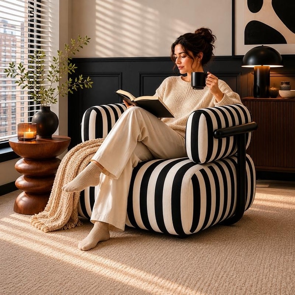 Zebra Striped Oversized Accent Chair with Fixed Back - Bed Bath
