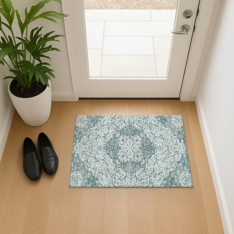 Premium Washable Super Soft Traditional Parman Mayfield Rug - Teal - 1'8" x 2'6"