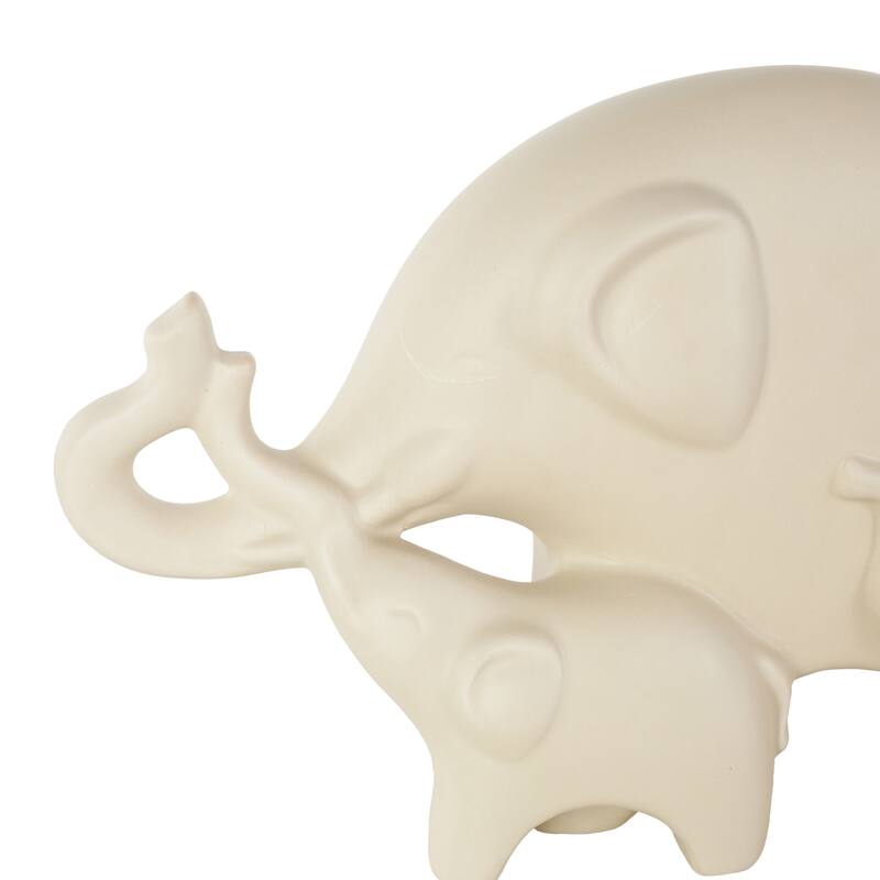 Ceramic Elephant Family Decorative Sculpture with Raised Trunks - Cream - Roche River Decor