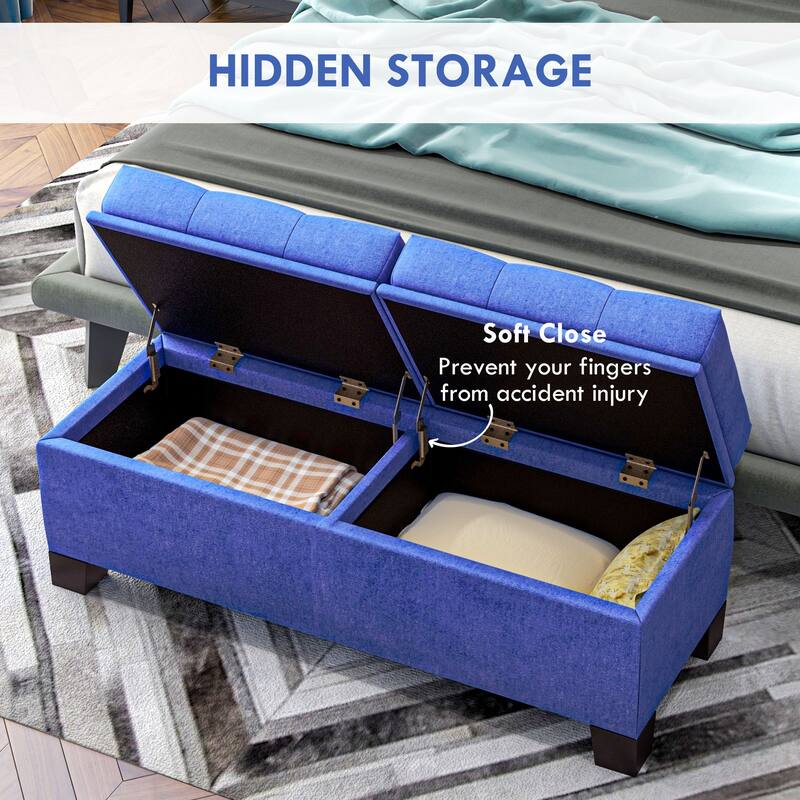 Upholstered Storage Bench with Safety Hinges for Living Room,Entryway,Bedroom