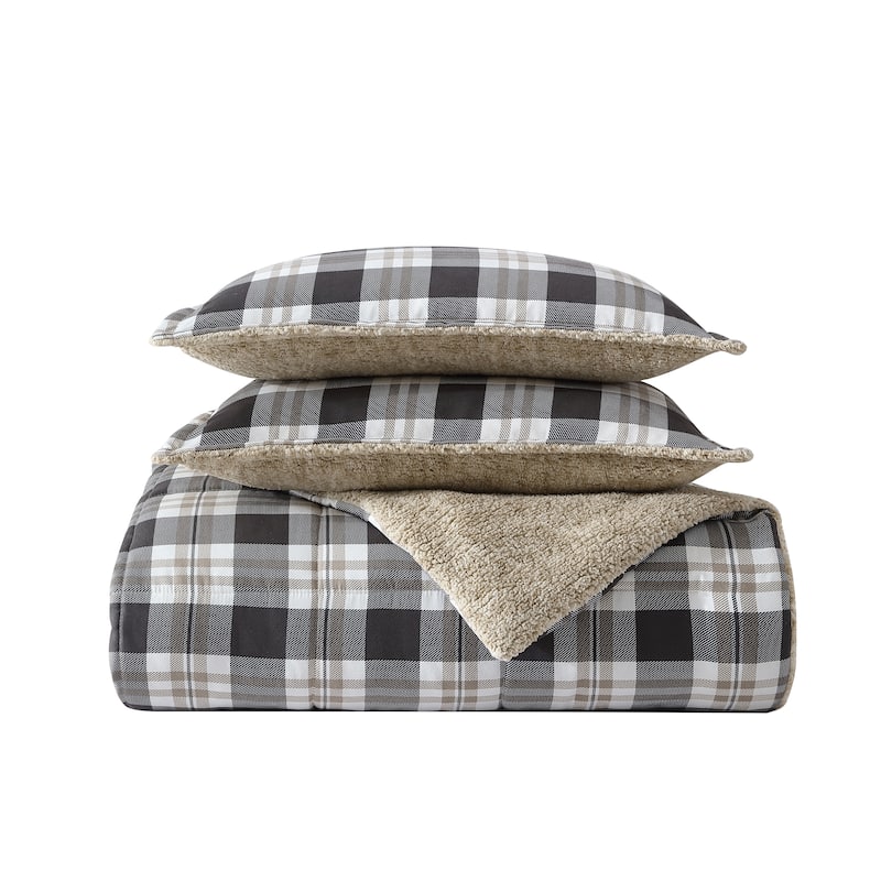 Nautica Lewes Microsuede/Sherpa Reversible Grey Comforter Set