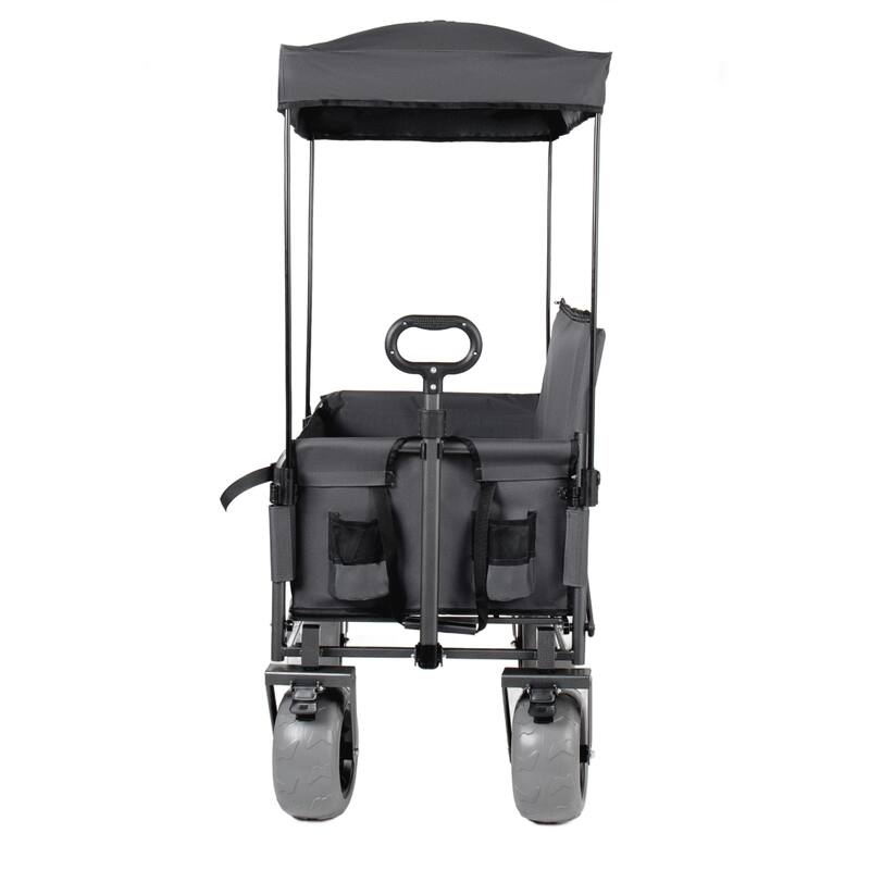 3-in-1 Collapsible Wagon,Convertible Folding Cart with Canopy &Rear-Mounted Folding Tabletop, 500lbs Heavy-Duty, 180L Capacity