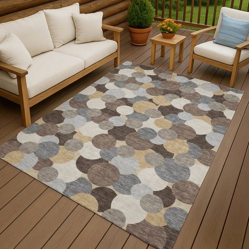 Machine Washable Indoor/ Outdoor Mucho Bubbles Chantille Rug - Chocolate - 10' x 14'