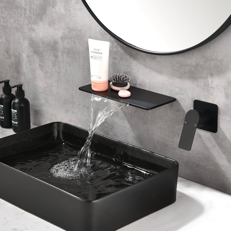 Single Handle Wall Mounted Waterfall Bathroom Faucet - Matte black