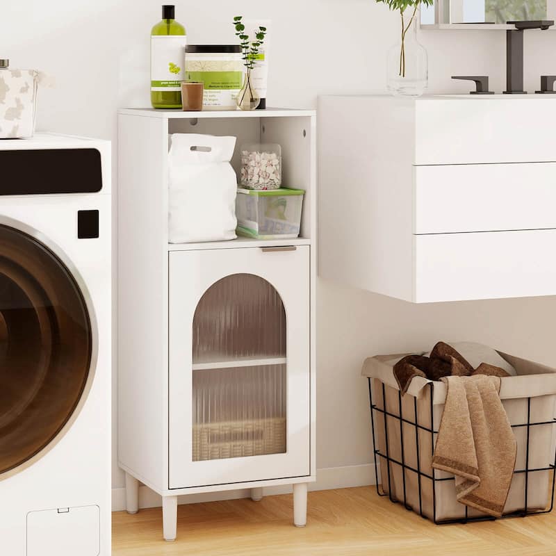Costway Bathroom Floor Cabinet Wood Side Storage Organizer with - See Details