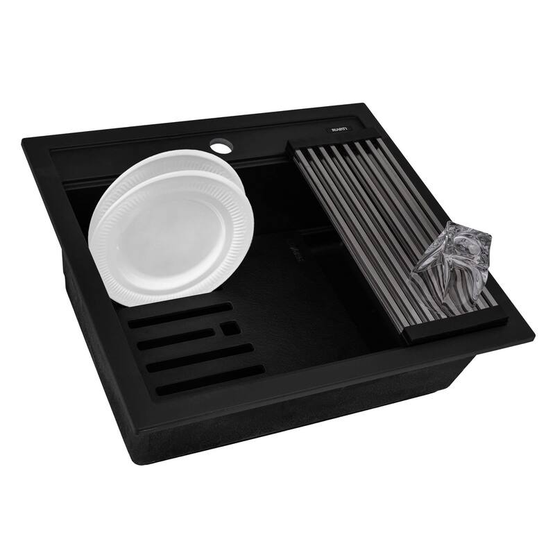 Ruvati 23-inch epiCube Granite Composite Workstation Matte Black Drop-in Bar Prep Sink - RVG1622BK